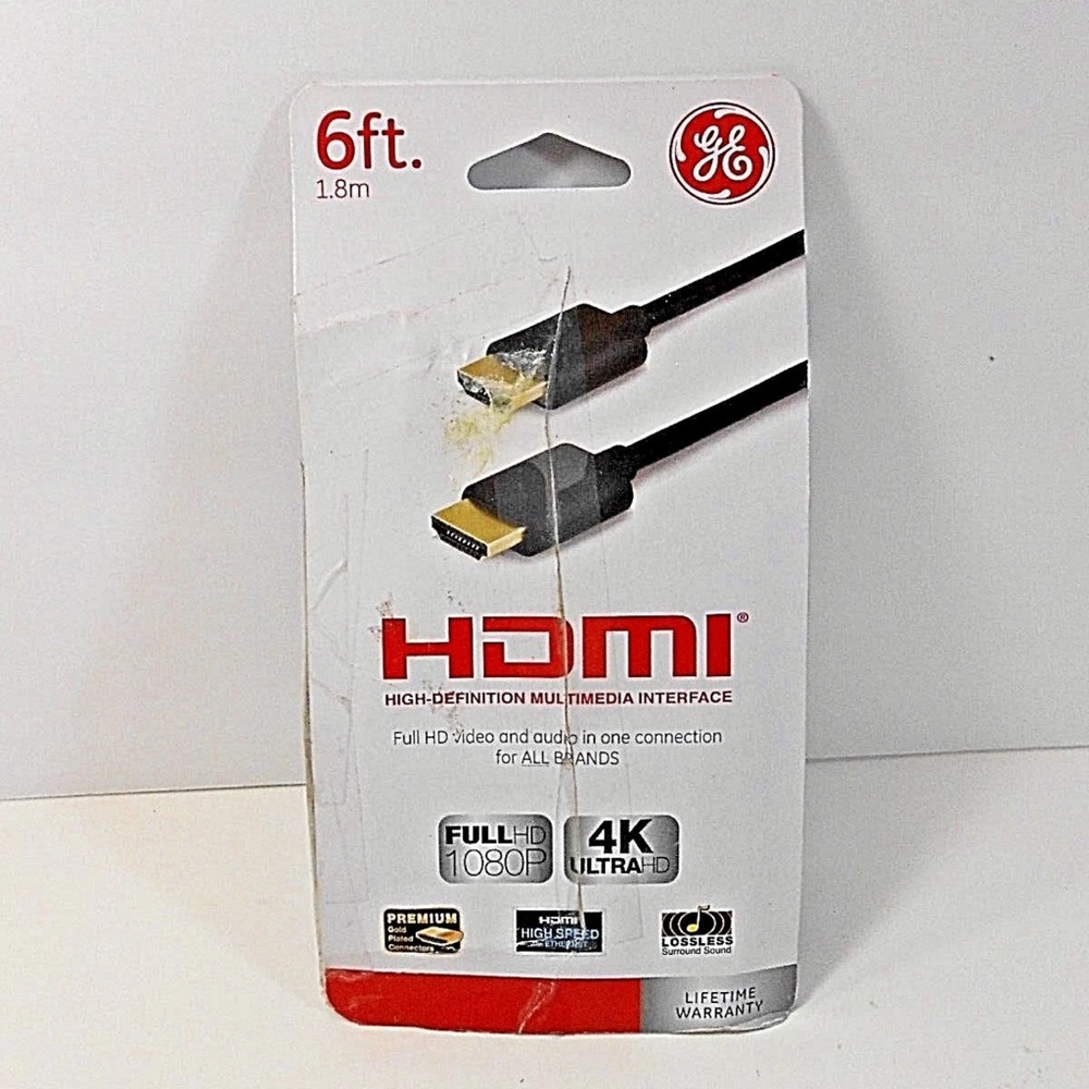 General Electric 33574 6 Feet Gold HDMI Cable GE in distressed Packaging